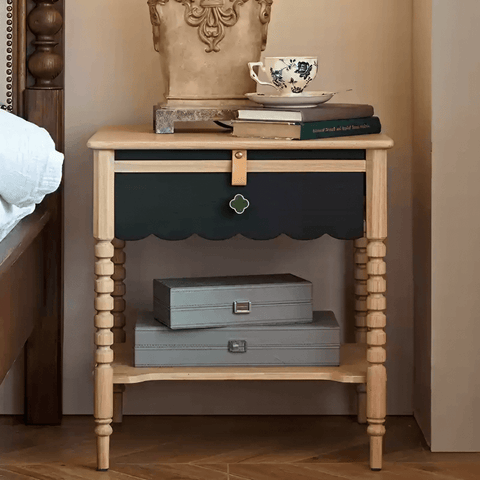 22" Natural Solid Wood Top Nightstand - Rustic Style with Storage, Drawers, Shelves