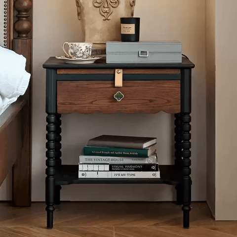 22" Natural Solid Wood Top Nightstand - Rustic Style with Storage, Drawers, Shelves