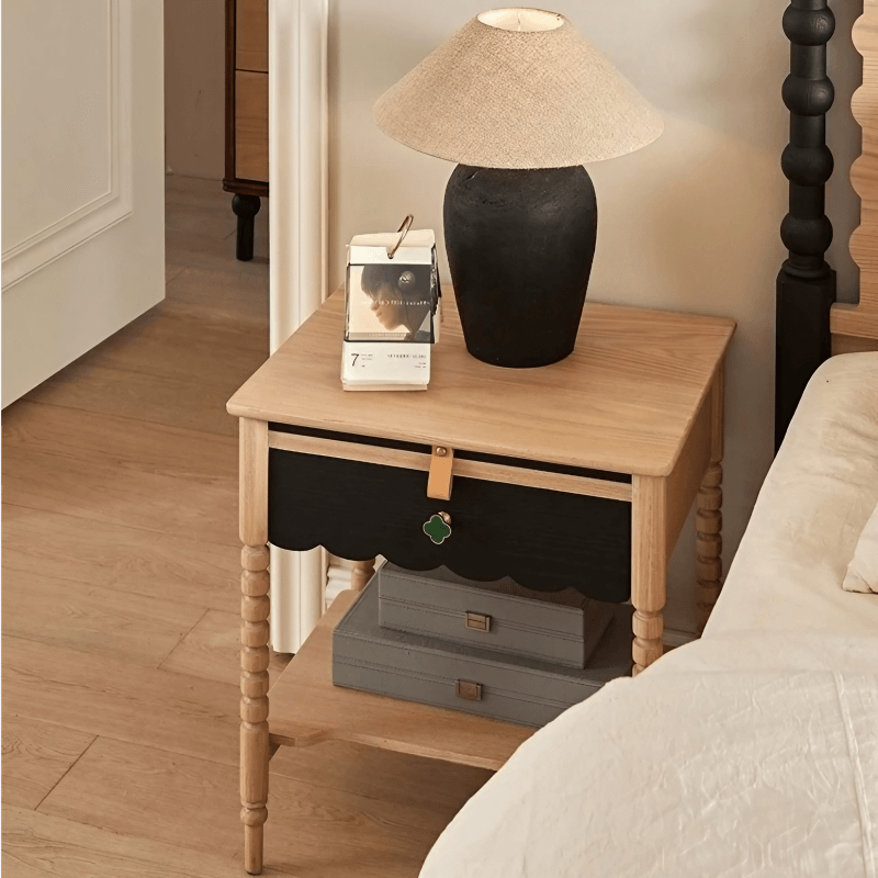 22" Natural Solid Wood Top Nightstand - Rustic Style with Storage, Drawers, Shelves