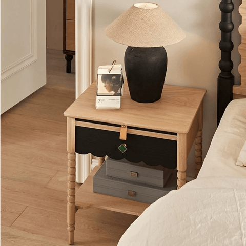22" Natural Solid Wood Top Nightstand - Rustic Style with Storage, Drawers, Shelves