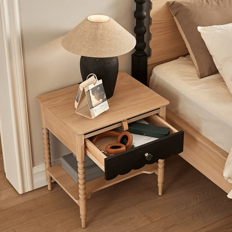 22" Natural Solid Wood Top Nightstand - Rustic Style with Storage, Drawers, Shelves