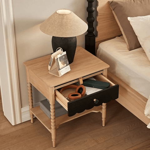 22" Natural Solid Wood Top Nightstand - Rustic Style with Storage, Drawers, Shelves