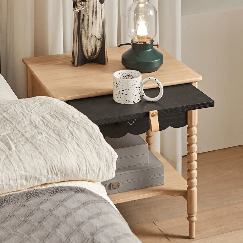 22" Natural Solid Wood Top Nightstand - Rustic Style with Storage, Drawers, Shelves