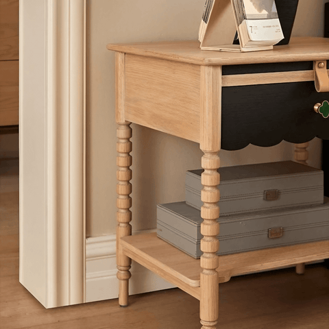 22" Natural Solid Wood Top Nightstand - Rustic Style with Storage, Drawers, Shelves