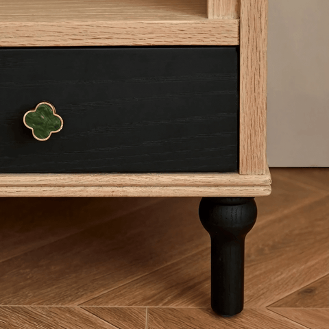 23″ Solid Wood Top Rustic Nightstand - Black with Storage and Drawers