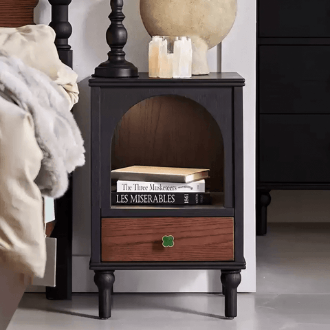 23″ Solid Wood Top Rustic Nightstand - Black with Storage and Drawers