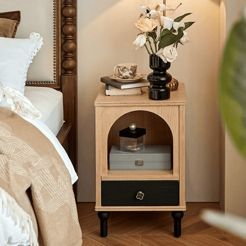 23″ Solid Wood Top Rustic Nightstand - Black with Storage and Drawers