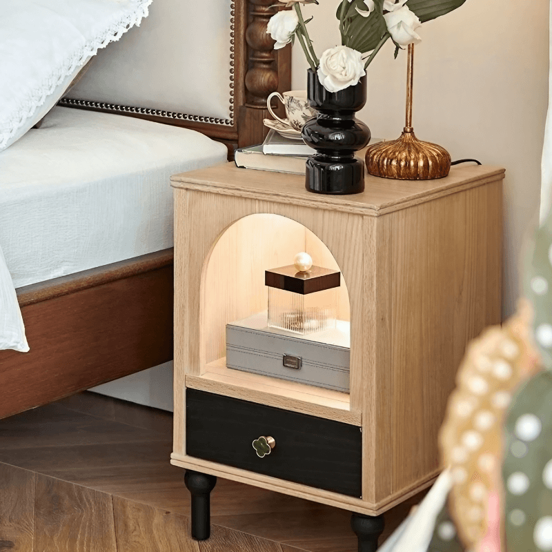 23″ Solid Wood Top Rustic Nightstand - Black with Storage and Drawers