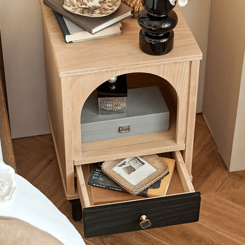 23″ Solid Wood Top Rustic Nightstand - Black with Storage and Drawers