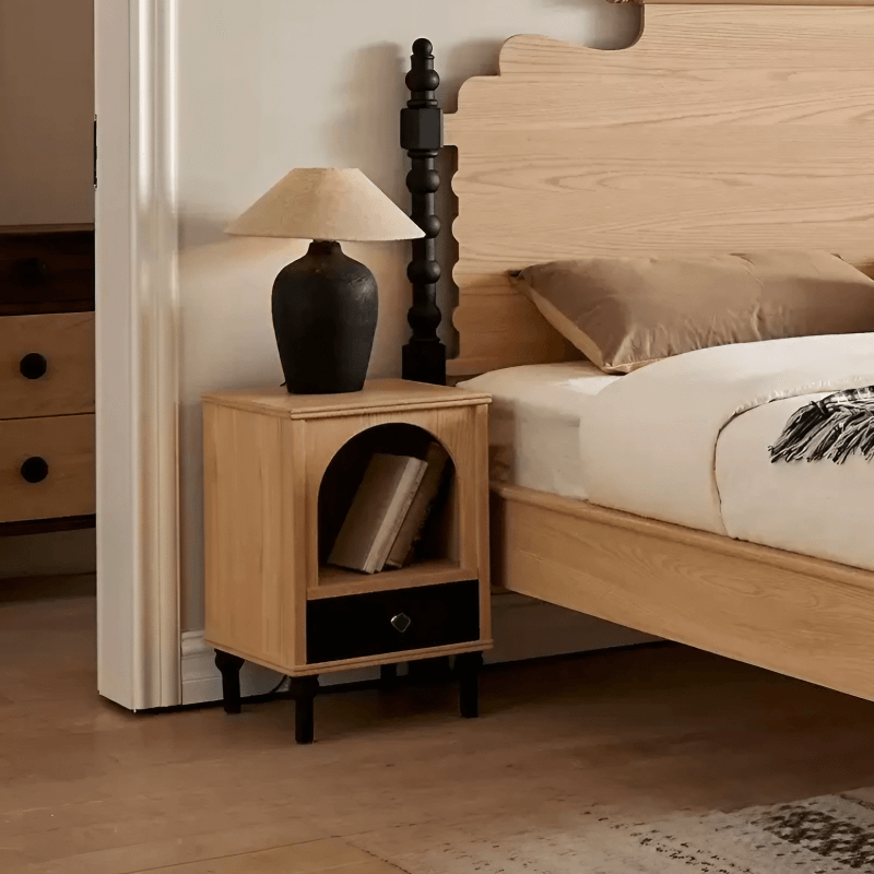 23″ Solid Wood Top Rustic Nightstand - Black with Storage and Drawers