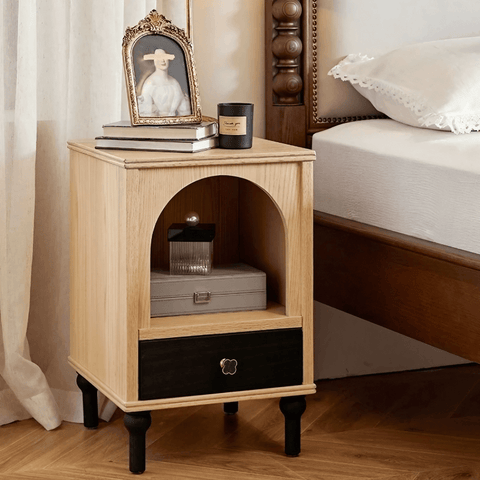 23″ Solid Wood Top Rustic Nightstand - Black with Storage and Drawers