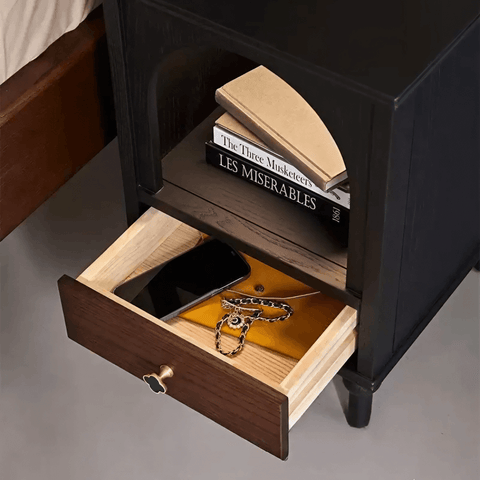 23″ Solid Wood Top Rustic Nightstand - Black with Storage and Drawers