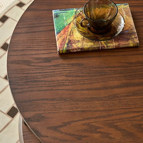 24″ AshWood Round Coffee Table - 4 Legs, Storage, Walnut Color