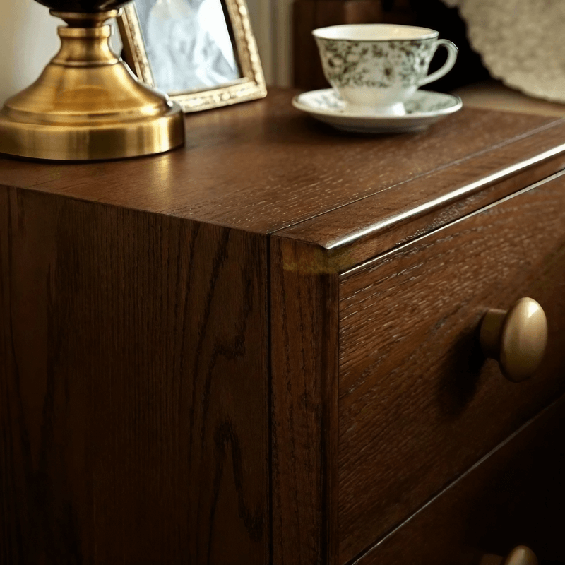 24″ Solid Wood Nightstand - Rustic Style with Drawers - Dark Walnut