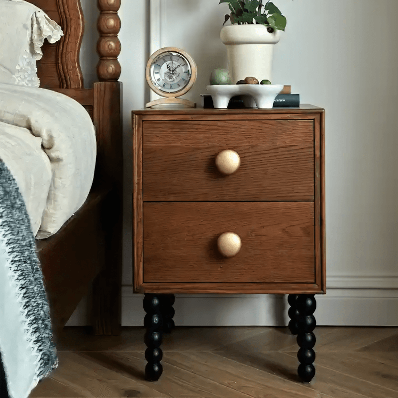 24″ Solid Wood Nightstand - Rustic Style with Drawers - Dark Walnut