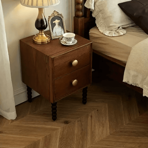 24″ Solid Wood Nightstand - Rustic Style with Drawers - Dark Walnut