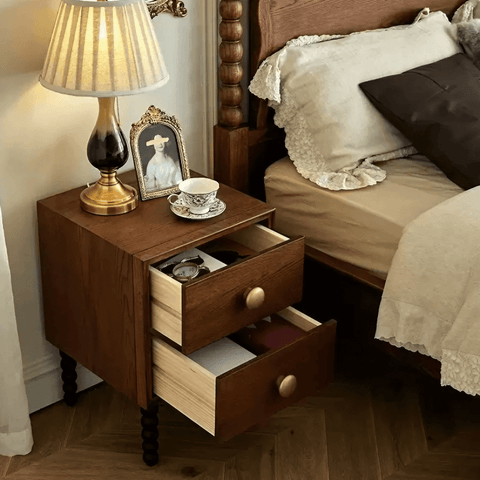 24″ Solid Wood Nightstand - Rustic Style with Drawers - Dark Walnut