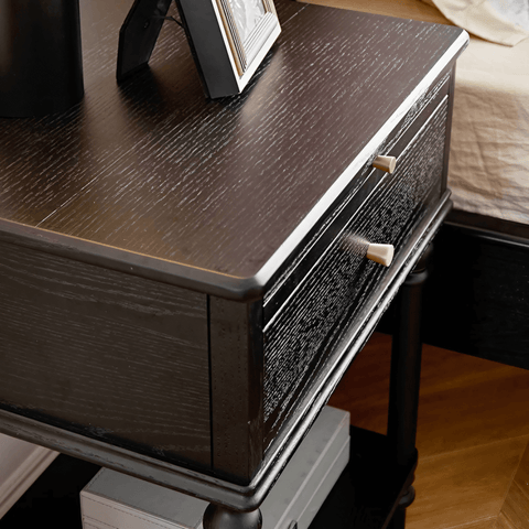 27″ Solid Wood Top Black Nightstand - Rustic Style with Storage, Drawers, Shelves