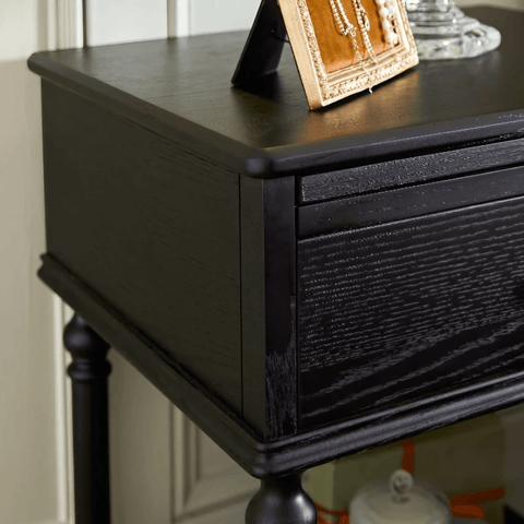 27″ Solid Wood Top Black Nightstand - Rustic Style with Storage, Drawers, Shelves