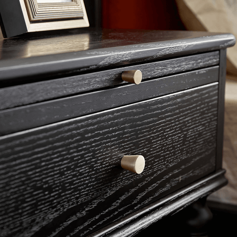 27″ Solid Wood Top Black Nightstand - Rustic Style with Storage, Drawers, Shelves