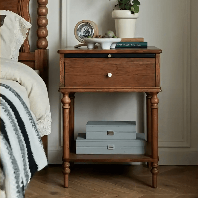 27″ Solid Wood Top Black Nightstand - Rustic Style with Storage, Drawers, Shelves