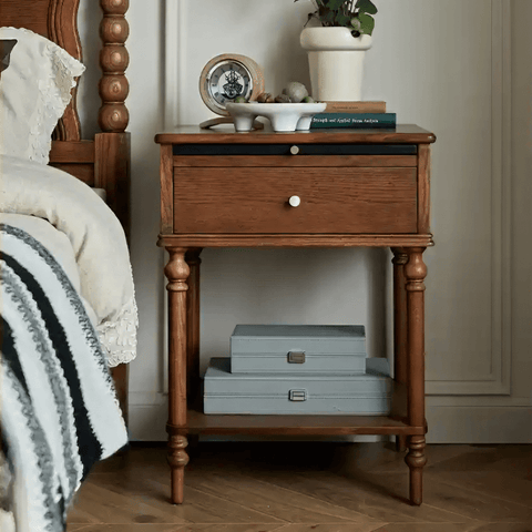 27″ Solid Wood Top Black Nightstand - Rustic Style with Storage, Drawers, Shelves
