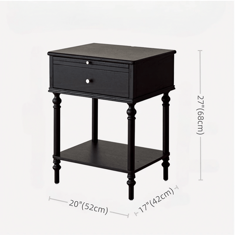 27″ Solid Wood Top Black Nightstand - Rustic Style with Storage, Drawers, Shelves