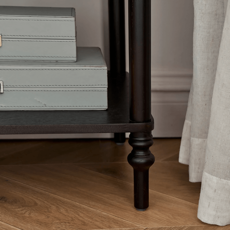 27″ Solid Wood Top Black Nightstand - Rustic Style with Storage, Drawers, Shelves