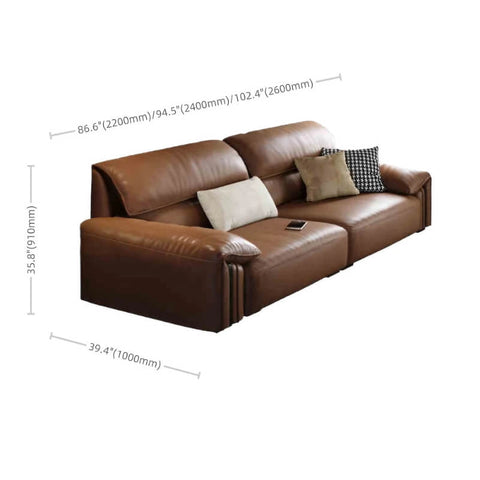 3-Seat Upholstered Sofa in Brown Leather - Modern Style with Arms