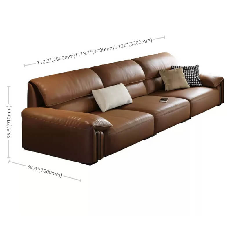 3-Seat Upholstered Sofa in Brown Leather - Modern Style with Arms