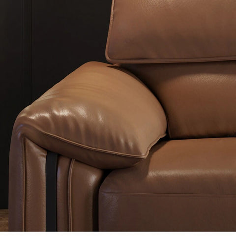 3-Seat Upholstered Sofa in Brown Leather - Modern Style with Arms