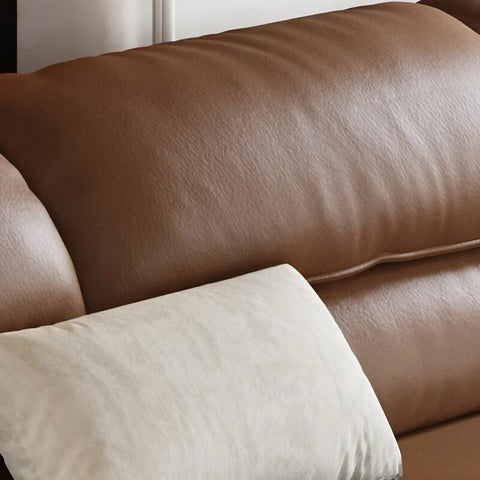 3-Seat Upholstered Sofa in Brown Leather - Modern Style with Arms