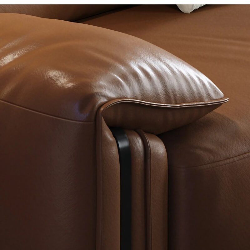 3-Seat Upholstered Sofa in Brown Leather - Modern Style with Arms