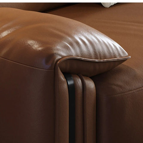 3-Seat Upholstered Sofa in Brown Leather - Modern Style with Arms