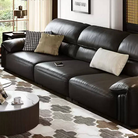 3-Seat Upholstered Sofa in Brown Leather - Modern Style with Arms