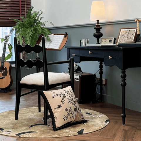 35" Velvet Upholstered Arm Chair with Back - Black Leg, Modern Style
