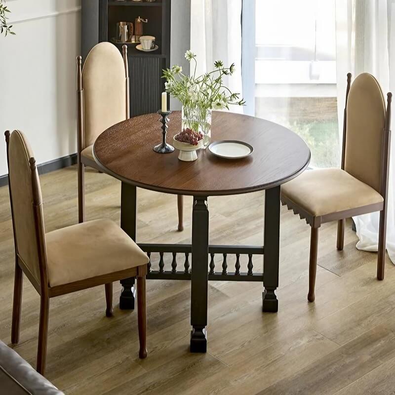39.4″ Round Walnut Wood Dining Table - Seats 2-4 - Rustic Style