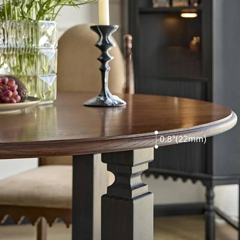 39.4″ Round Walnut Wood Dining Table - Seats 2-4 - Rustic Style