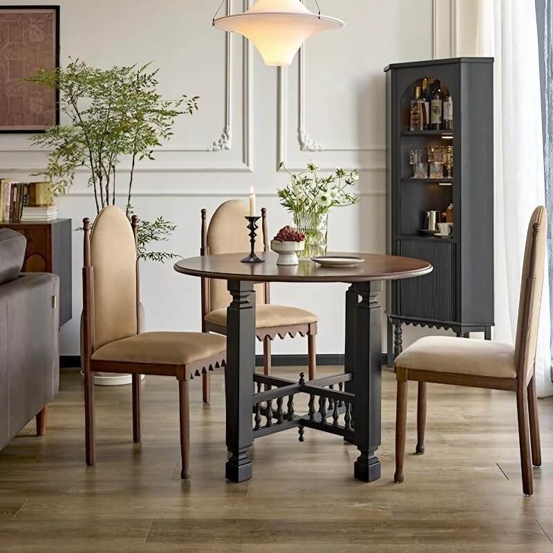 39.4″ Round Walnut Wood Dining Table - Seats 2-4 - Rustic Style