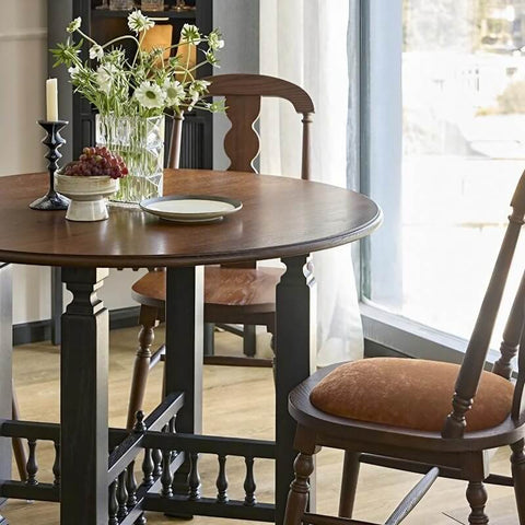 39.4″ Round Walnut Wood Dining Table - Seats 2-4 - Rustic Style