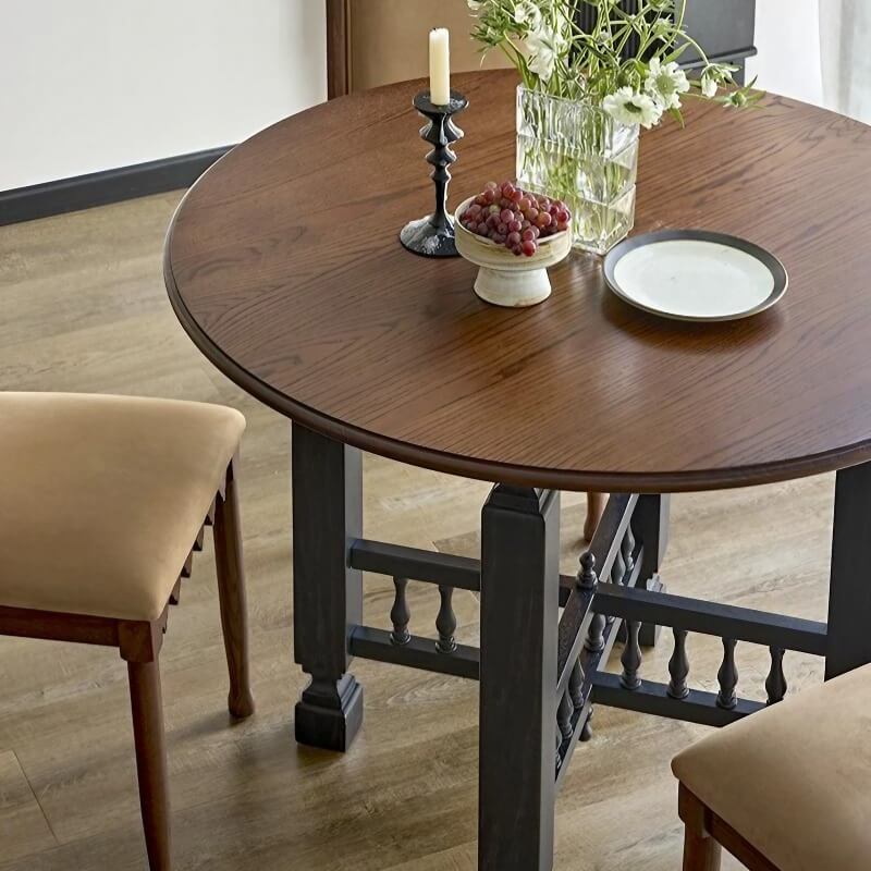 39.4″ Round Walnut Wood Dining Table - Seats 2-4 - Rustic Style