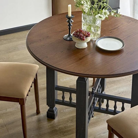 39.4″ Round Walnut Wood Dining Table - Seats 2-4 - Rustic Style