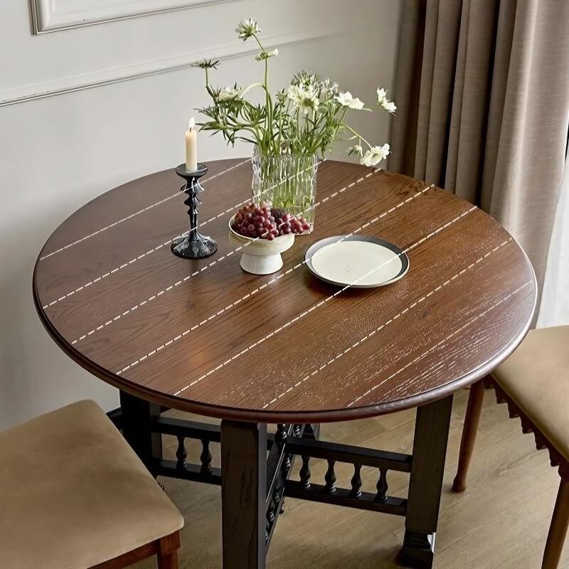 39.4″ Round Walnut Wood Dining Table - Seats 2-4 - Rustic Style