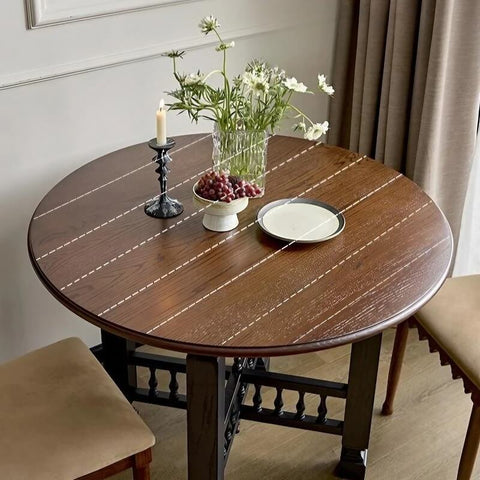 39.4″ Round Walnut Wood Dining Table - Seats 2-4 - Rustic Style