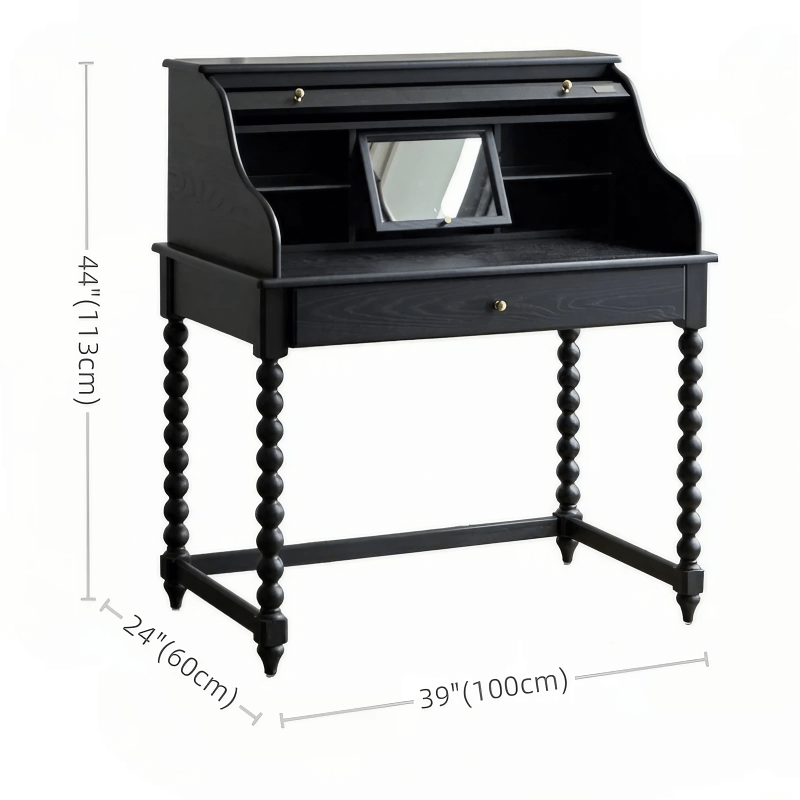 44″ Wood Top Black Vanity - Mid-Century with Storage, Drawers, and Shelves