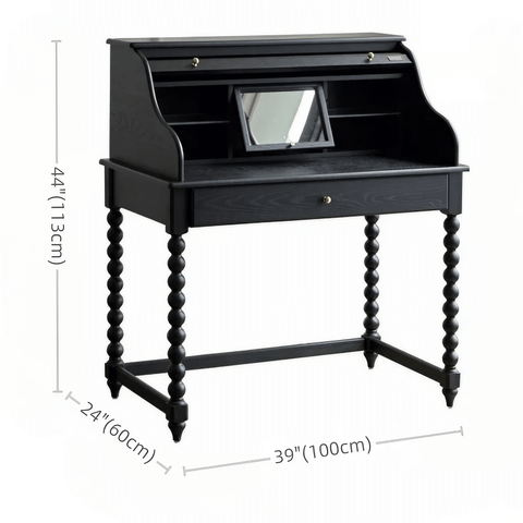 44″ Wood Top Black Vanity - Mid-Century with Storage, Drawers, and Shelves