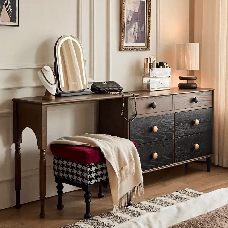 47″ Dark Walnut Solid Wood Vanity - Rustic Style with Drawers and Storage