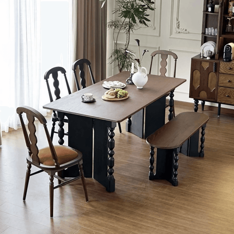 47″ Solid Wood Bench Dining Chair - Mid-Century Modern