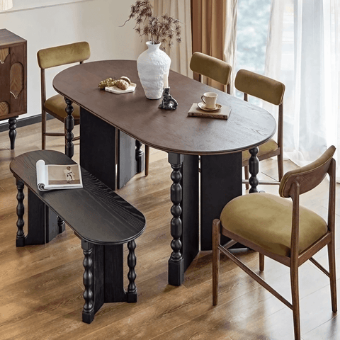47″ Solid Wood Bench Dining Chair - Mid-Century Modern