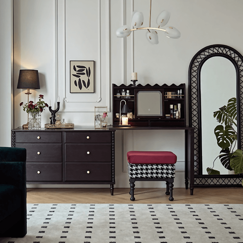 47″ Solid Wood Black Vanity - Mid-Century Style with Storage and Drawers